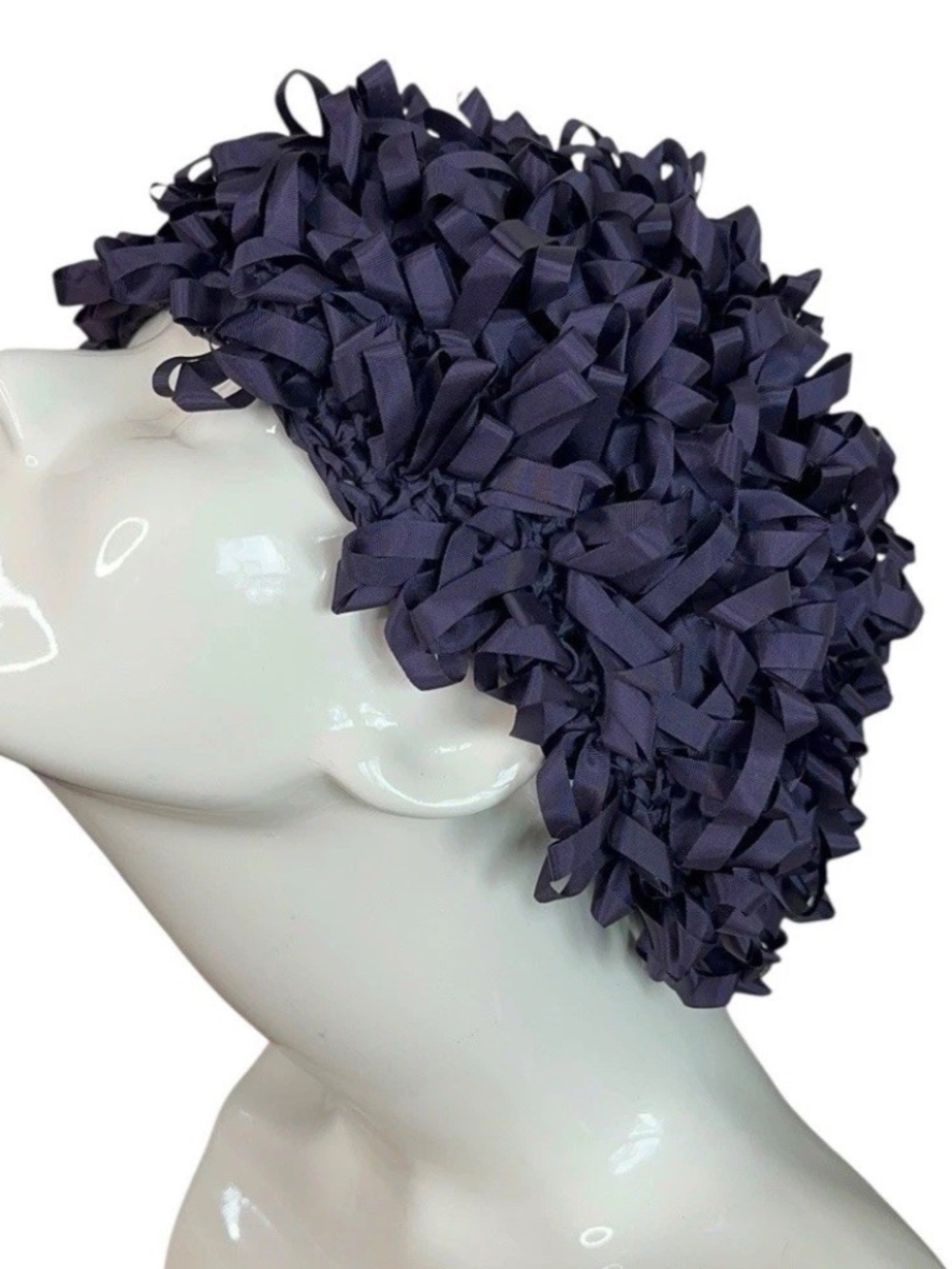 Joseph Magnin Plum Ribbon Hat Textured Loop Mid Century Statement